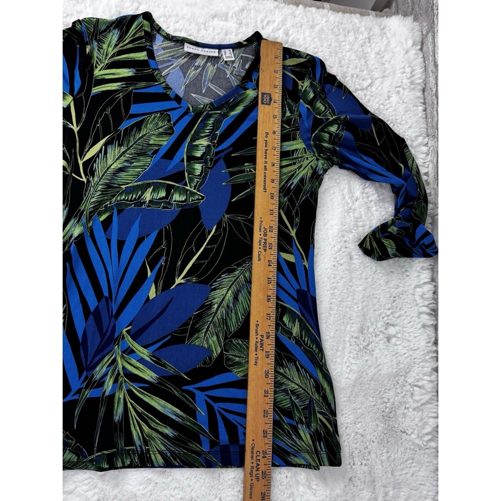 Susan Graver Liquid Knit Popover Top Vibrant Tropical Palm 3/4 Sleeves Size XS - Picture 8 of 12